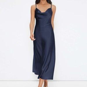 Navy Bar III cowl neck midi dress NWT